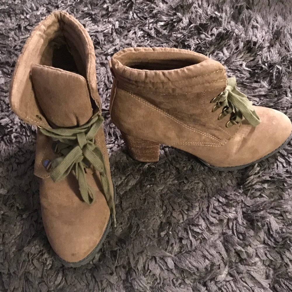 Brown Lace Up Heeled Booties